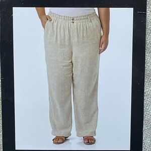 Briggs Women's L Casual Pants Tan Linen Blend e0840